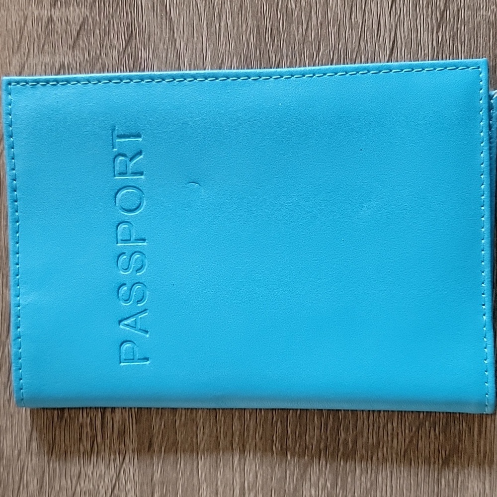TEAL Blue Leather Passport Holder Wallet Cover Protector Slim USA